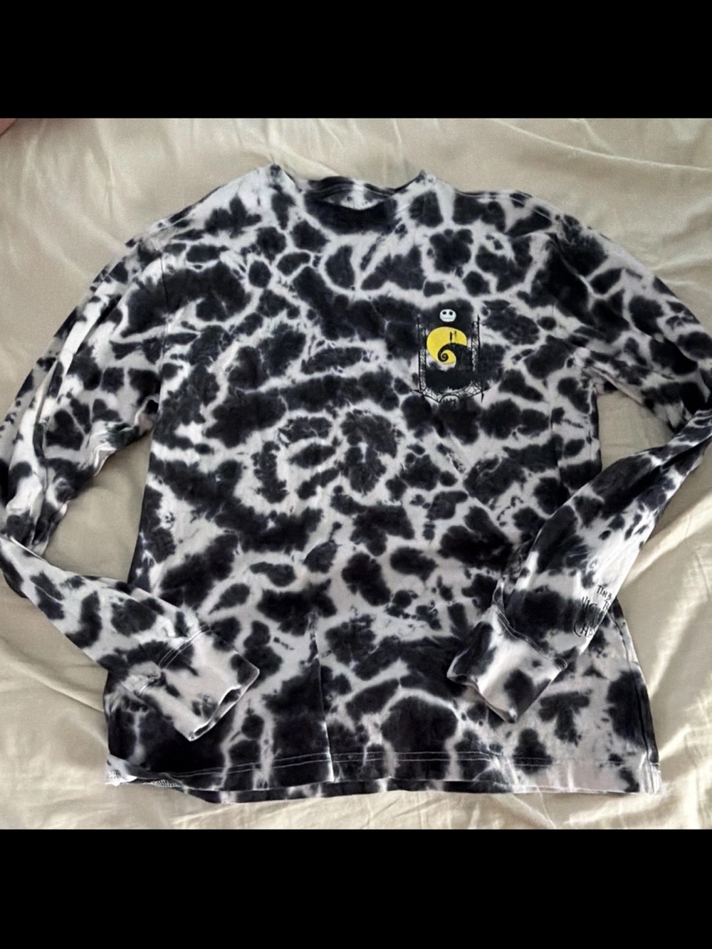 Disney Nightmare Before Christmas Black & White Tie-Dye Long Sleeve Tee